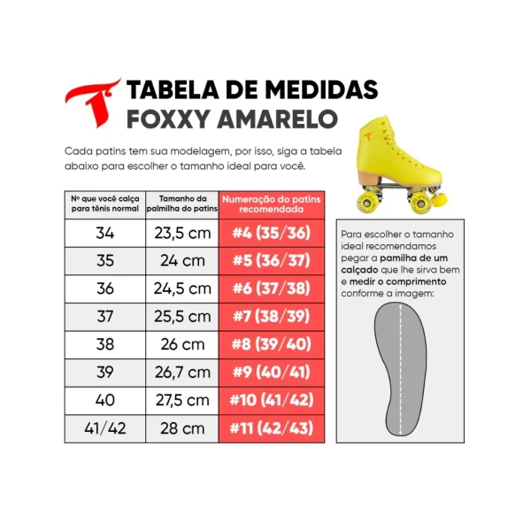 Patins Traxart - Tabela de medidas