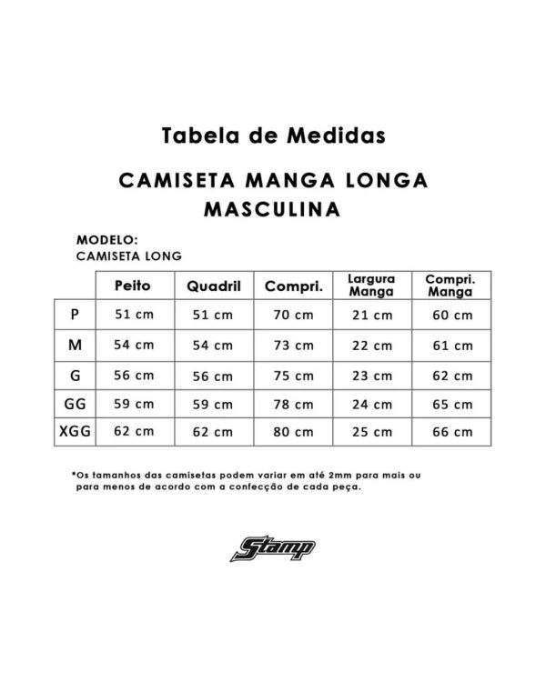 Stamp - tabela de medidas camiseta masculina