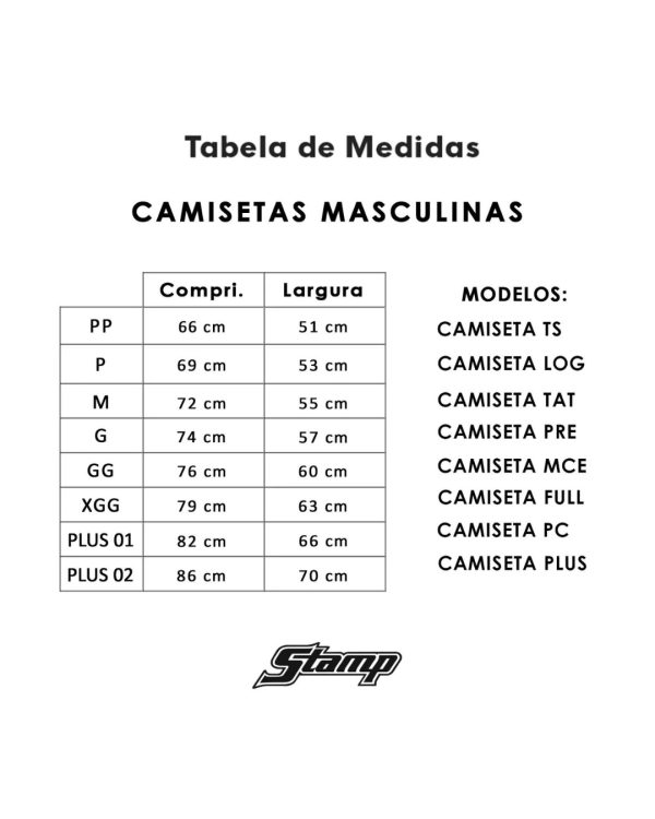 Stamp - tabela de medidas camiseta masculina