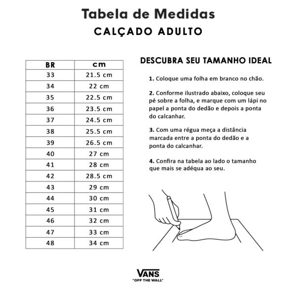 Tênis Vans Adulto - Tabela de Medidas